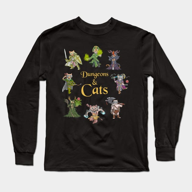 DND Dungeons and Cats Long Sleeve T-Shirt by Bingeprints